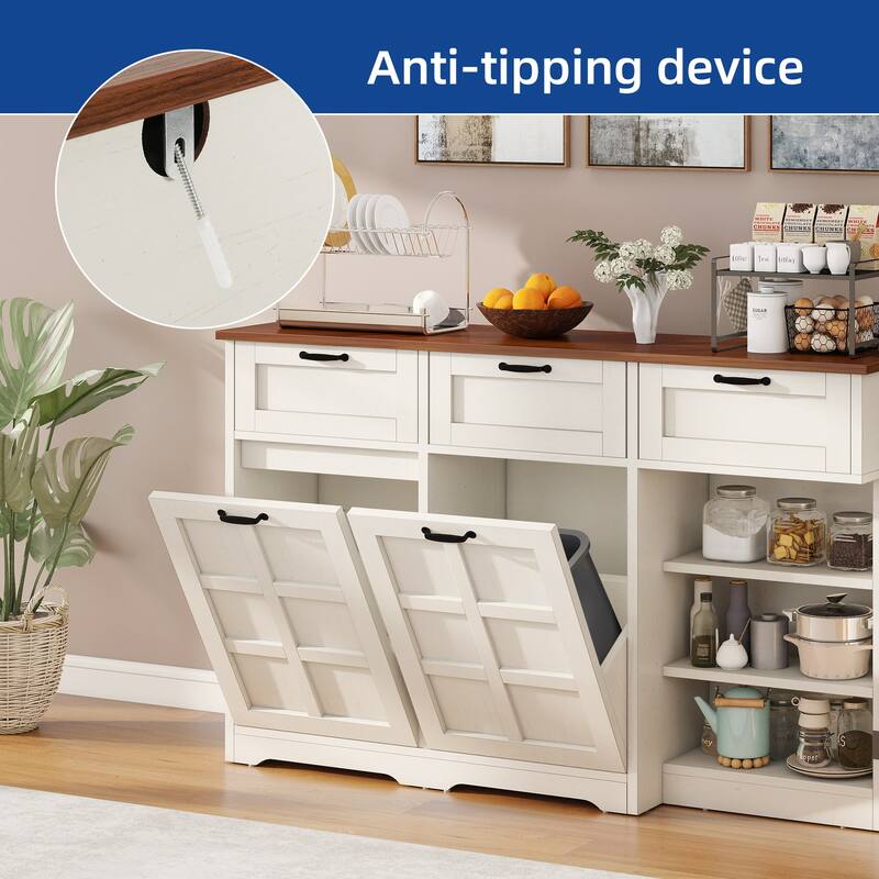 Moasis 58.3" Wide Kitchen Island With Double Tilt Out Trash Can Cabinet