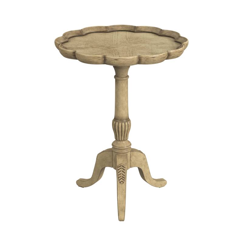 Dansby 20 in. W Round Wood Scalloped Edge Pedestal Side Table - Antique Beige