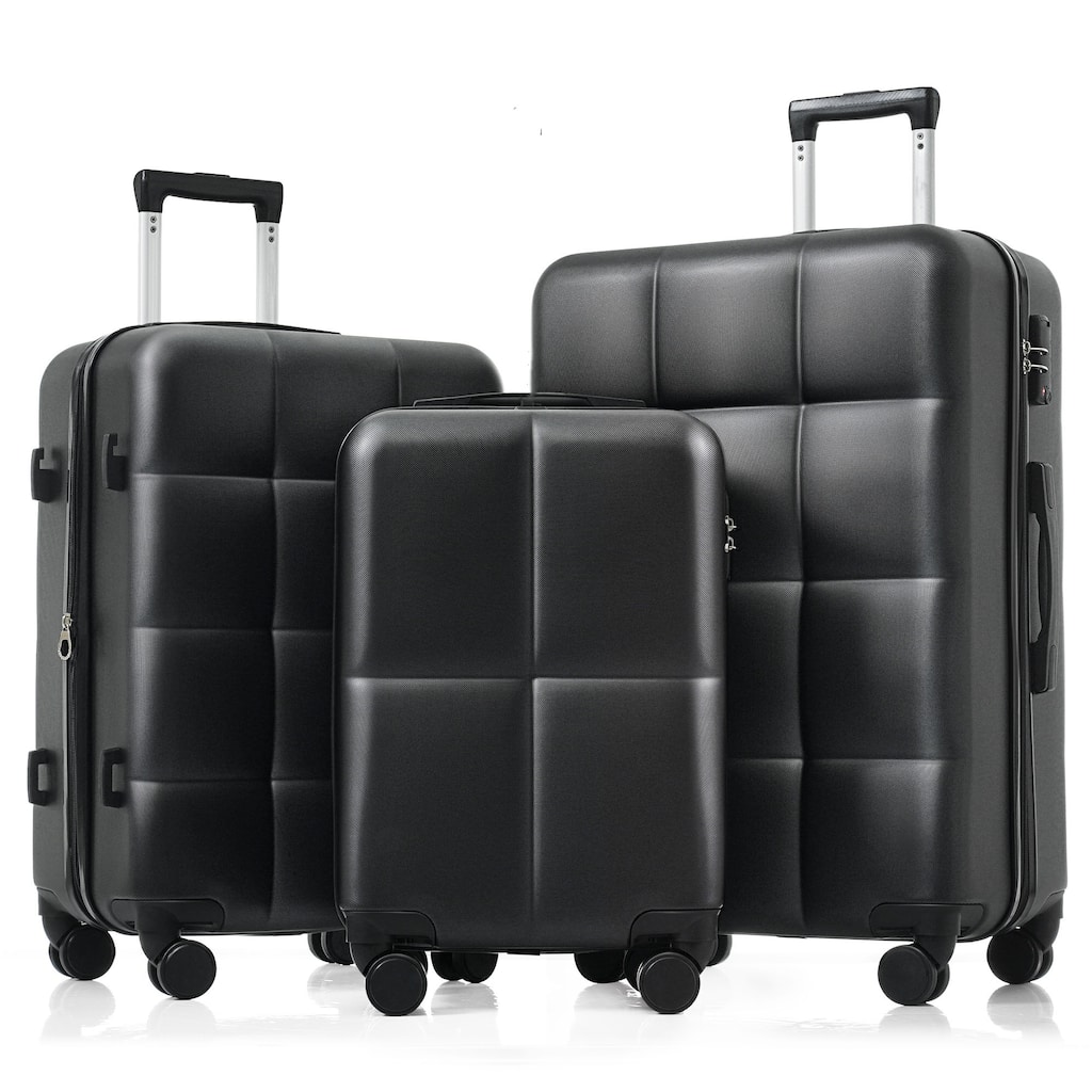 3-Piece, Modern Luggage Sets Hard Shell Luggage with Cup Holder and Spinner Wheels, for Boarding Travel, Black