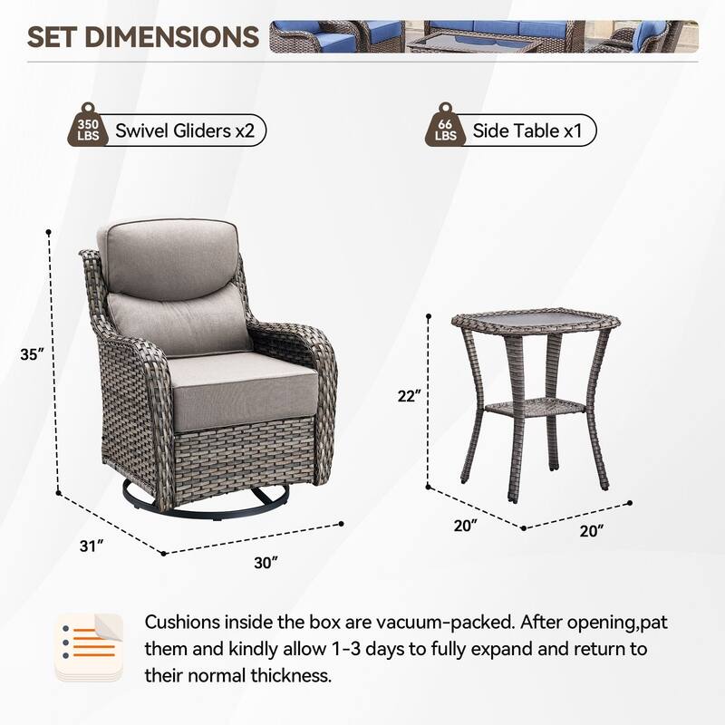 Outdoor Swivel Wicker Patio Chairs Set with Side Table
