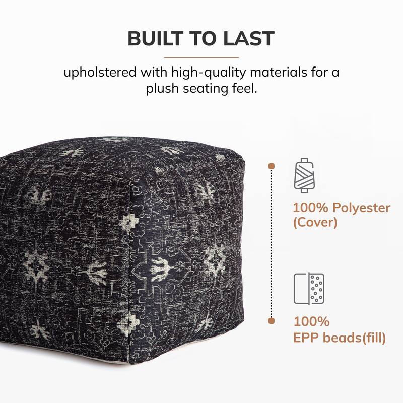 Jani Tamarindo 20 x 20 x 20 Square Black & White Pouf Ottoman - Handmade Footrest for Living Room, Nursery