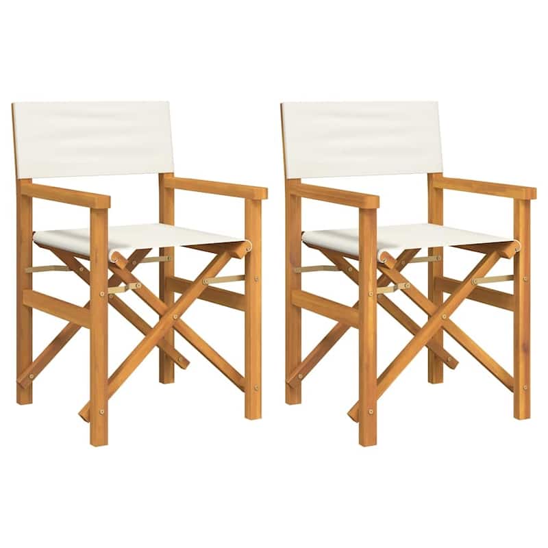 vidaXL Director's Chair Set of 2 Cream, Teak Solid Teak wood, Polyester - 21.5 x 22.4 x 33.5 in