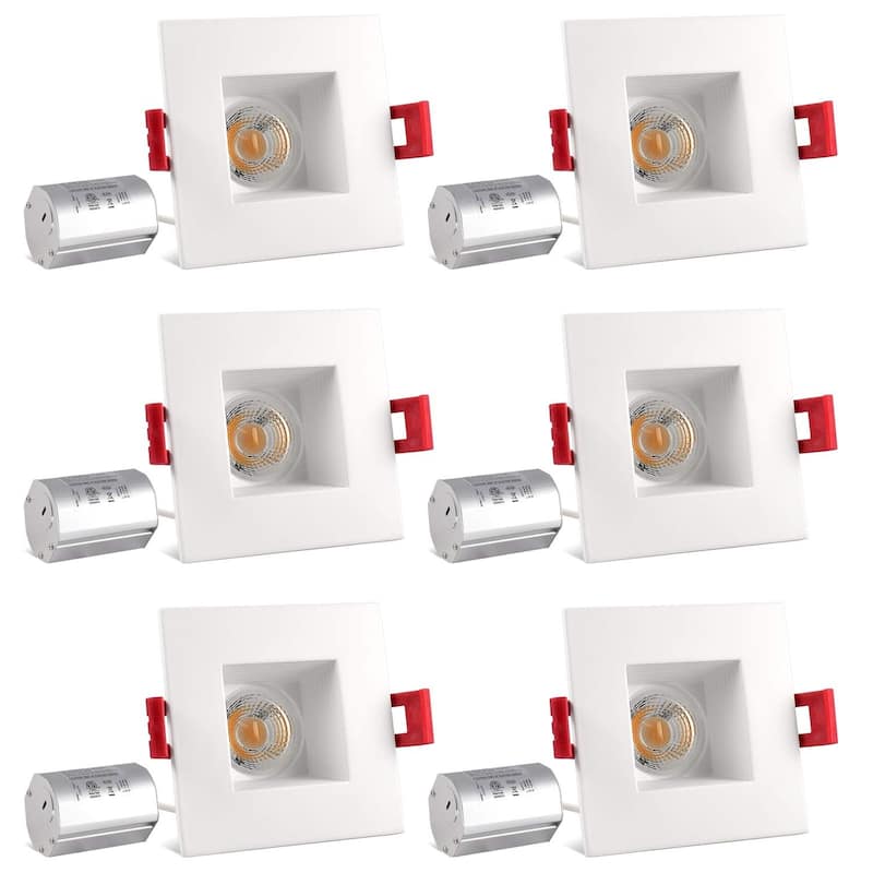 Luxrite 2 Inch Square LED Recessed Light with J-Box, 8W, 600 Lumens, Dimmable, Regressed, Energy Star, IC (6 Pack)