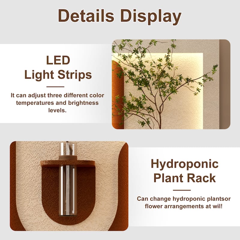 Adjustable 3-Color LED Sandstone Wall Decor with Simulated Green Plants, Glass Vase & Rabbit Statue, Remote Control Light Strips