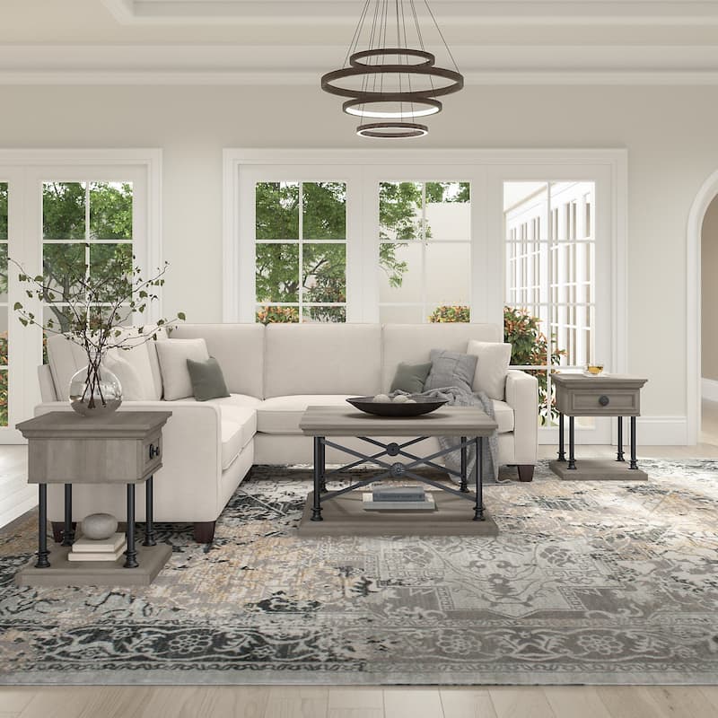 Coliseum Square Coffee Table with End Tables by Bush Furniture - Driftwood Gray