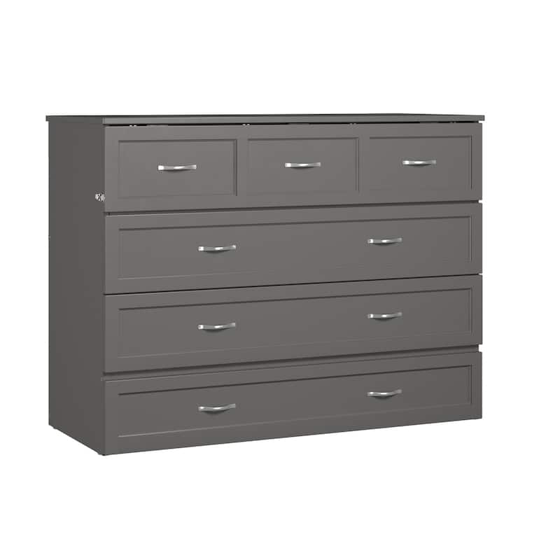 Murphy Bed Chest Full - Fold-Out Bed with Charger - Grey Storage Chest - 74" x 62.5" x 55"