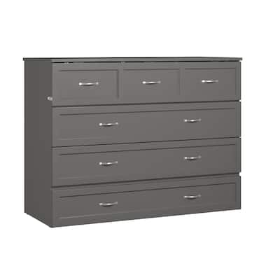 Murphy Bed Chest Full - Fold-Out Bed with Charger - Grey Storage Chest - 74" x 62.5" x 55"