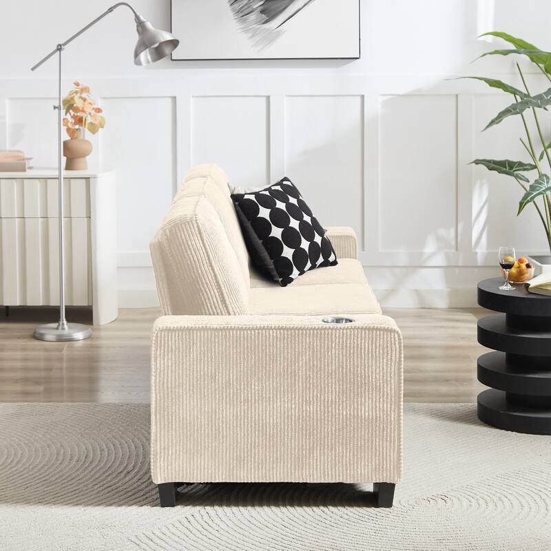 83.86"Corduroy Fabric sofa,Modern Compressed Couch,3-Seater Sofa