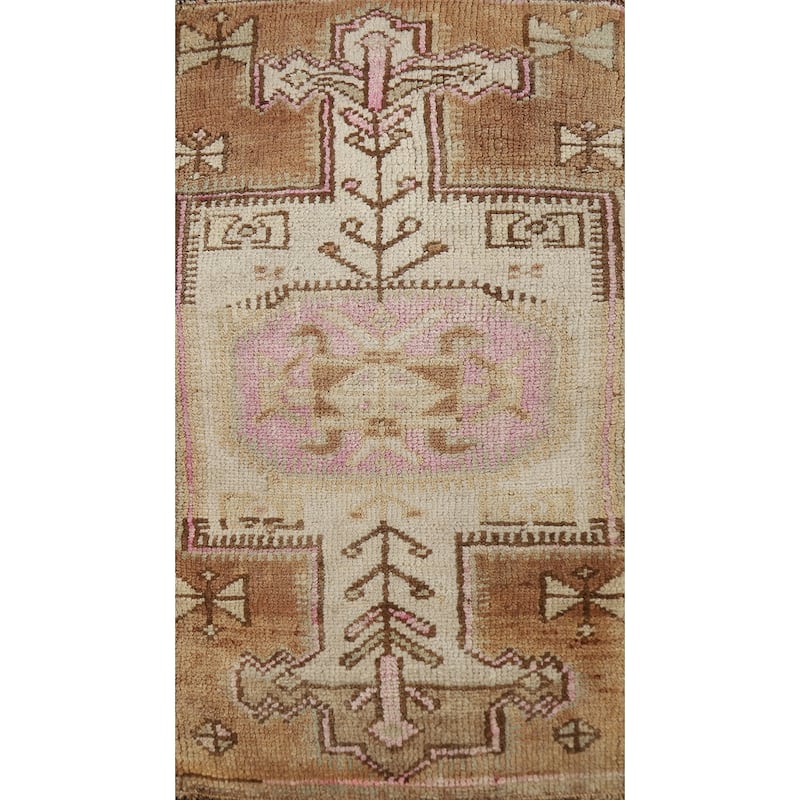 Tribal Anatolian Oriental Foyer Rug Handmade Geometric Wool Carpet - 1'6" x 3'1"