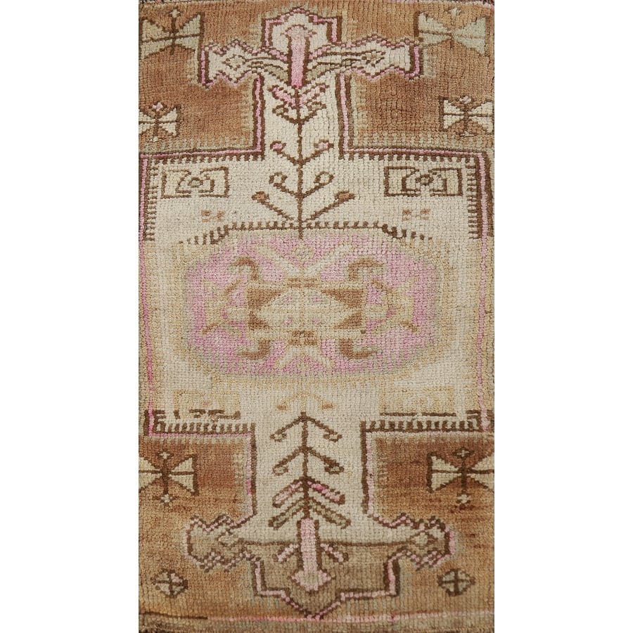 Tribal Anatolian Oriental Foyer Rug Handmade Geometric Wool Carpet - 1'6" x 3'1"
