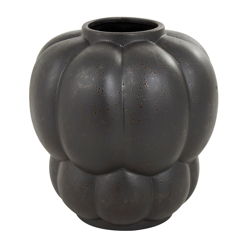Black Ceramic Wide Bubble Inspired Vase with Distressed Speckled Texturing