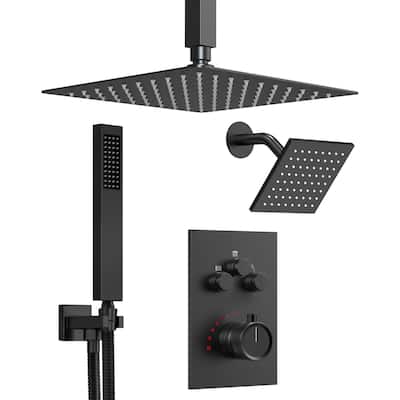 GRANDJOY Dual Shower Heads System 12" & 6" Rainfall Shower Head with Handheld Sprayer