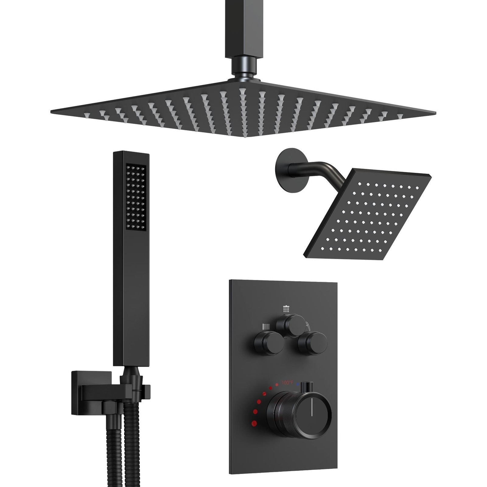 GRANDJOY Dual Shower Heads System 12" & 6" Rainfall Shower Head with Handheld Sprayer