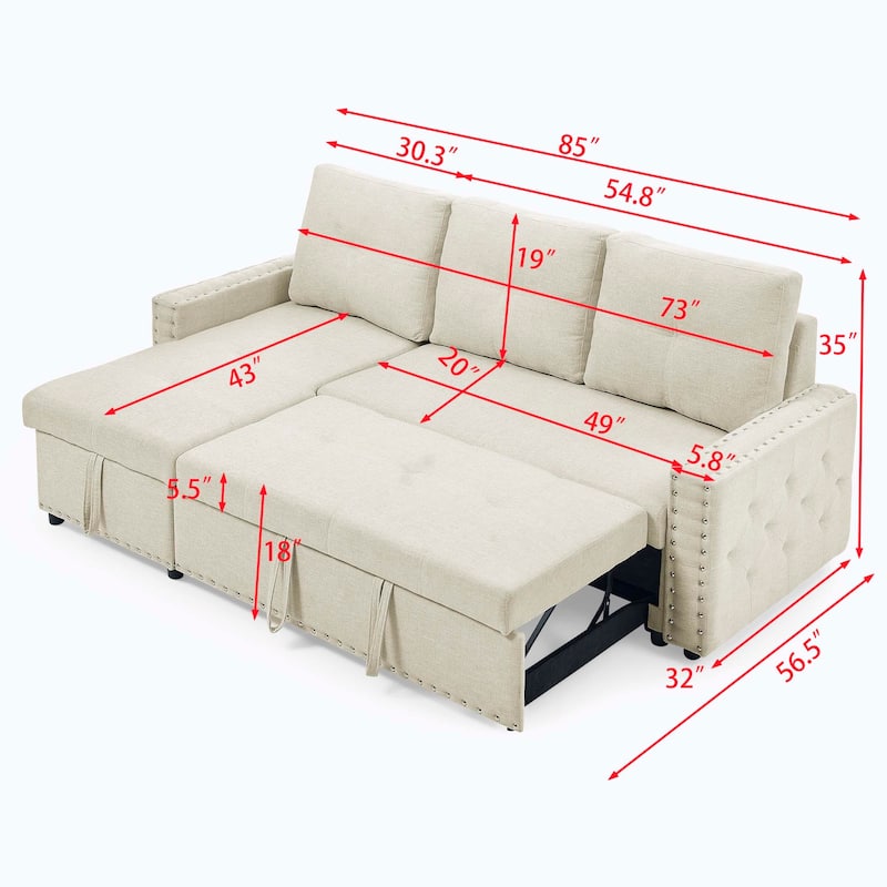 Classic and Cozy L-shape Pull-out Sleeper Sectional Sofa