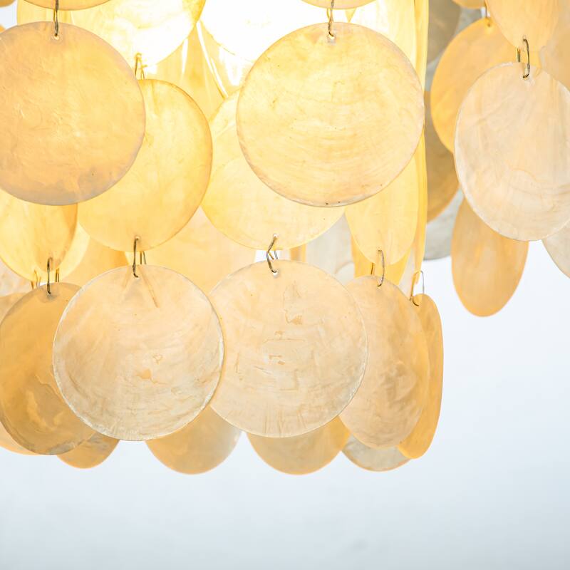 CraftHome Modern Coastal Tier Capiz Shell Chandelier in Antique Gold