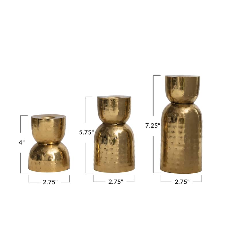Hammered Metal Taper Candle Holder - 2.8"L x 2.8"W x 7.3"H