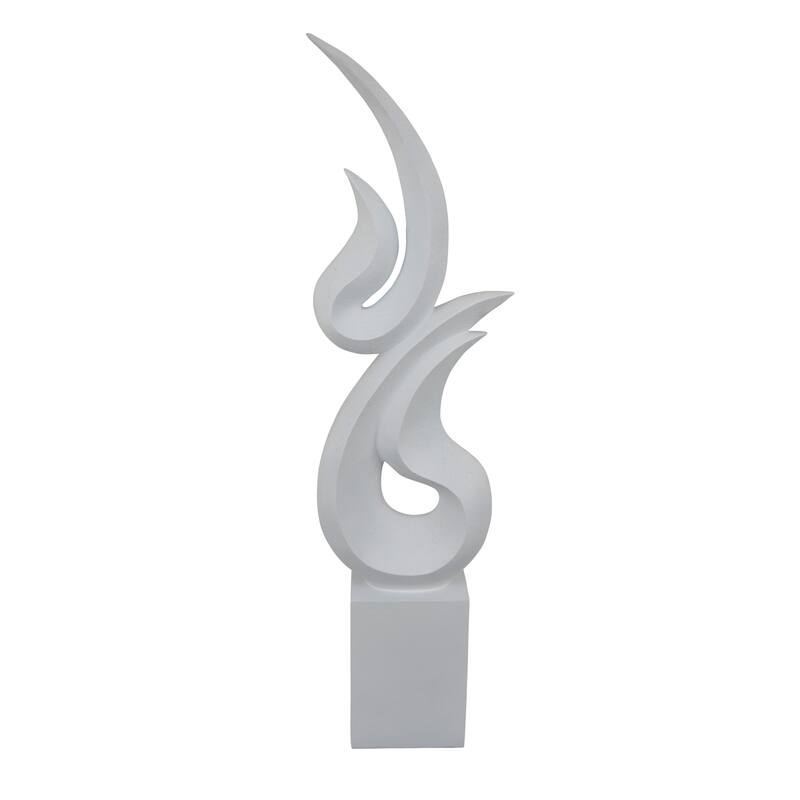 Accent Decor, 36 Inch Tabletop Flame Sculpture, Modern White Resin