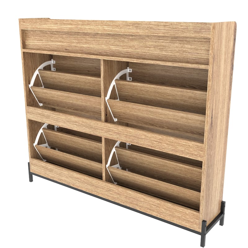 Wood Shoe Organizer Cabinet with 4 Flip Doors for Small Spaces