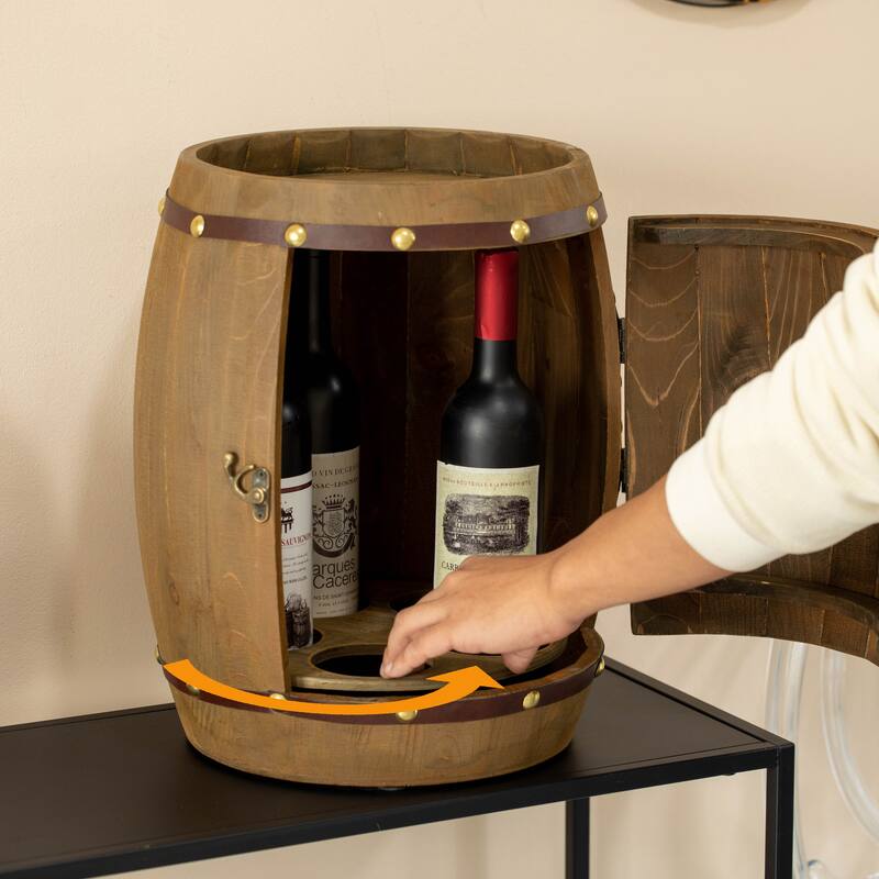 Vintage Wooden Barrel Shaped Wine Holder with a rotating turntable