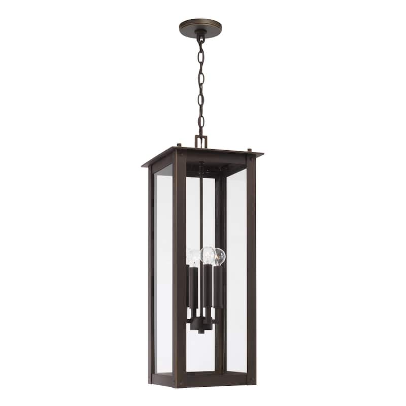 11" W x 28.5" H 4-Light Outdoor Rectangular Hanging Lantern with Clear Glass - 11"W x 28.5"H - Oiled Bronze