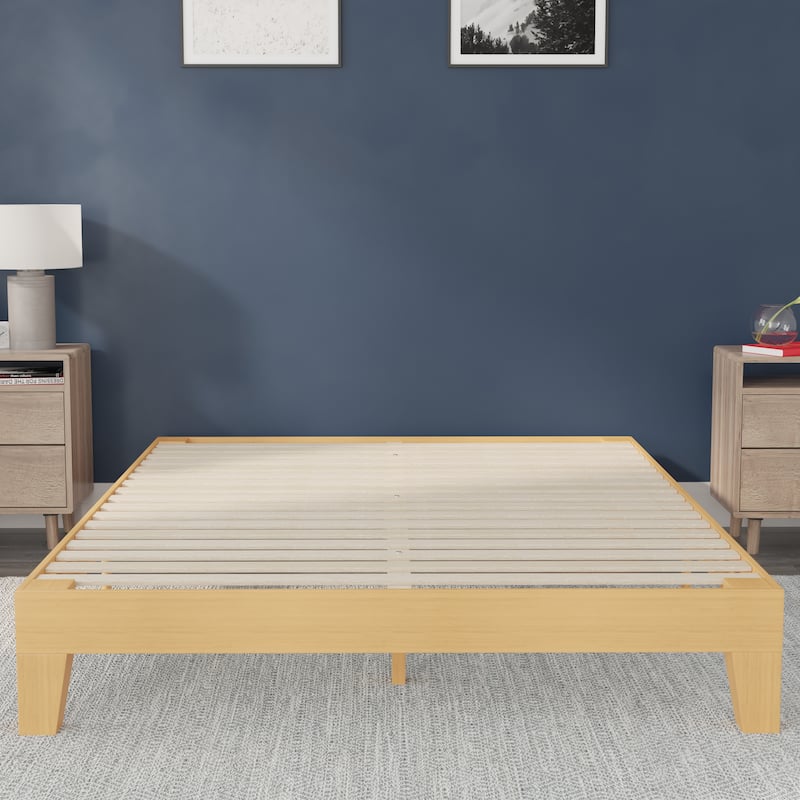 Wood Platform Bed with 14 Wooden Support Slats