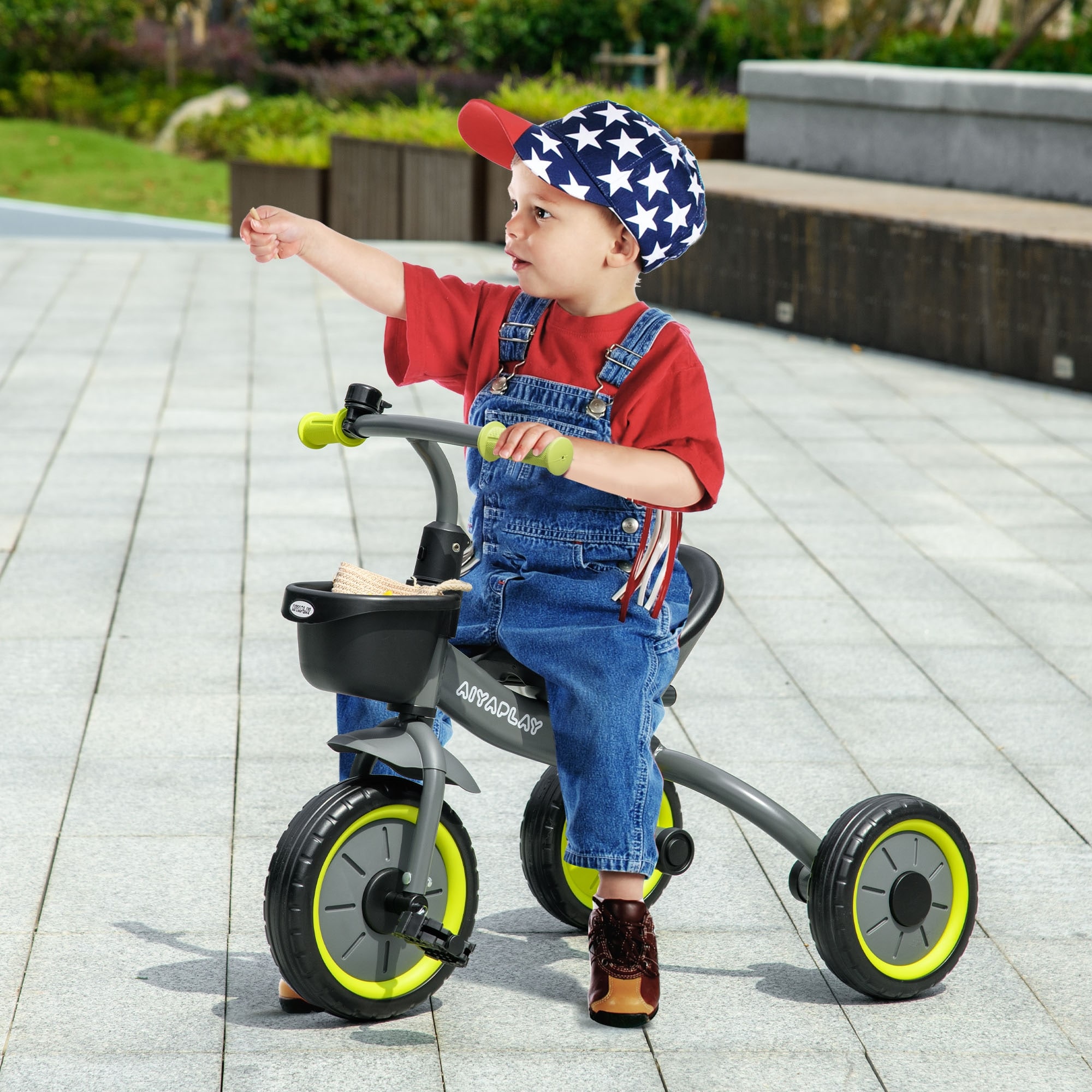 Qaba Toddler Tricycle, 2-5 Years, Adjustable Seat, Basket, Bell, Handlebar Grips, Yellow
