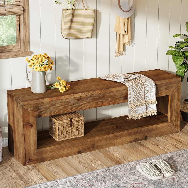 Solid Wood Entryway Bench with Storage Shelf for Entrance