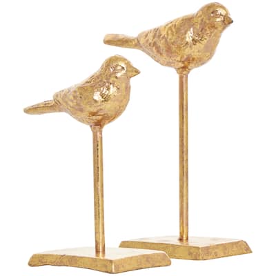 Metal Bird Sculpture with Gold Foil Texturing - Set of 2 Gold - Roche River Decor - 3"W x 5"L x 8"H