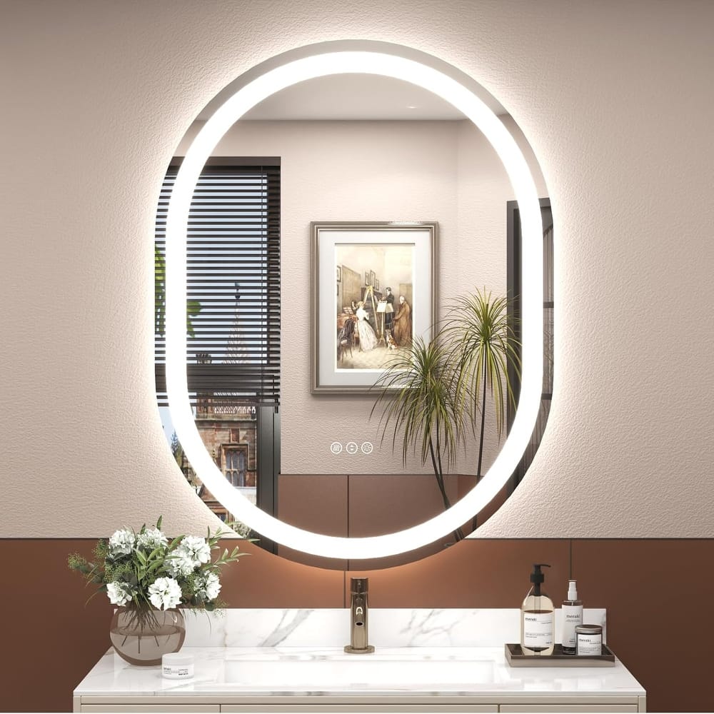 Frameless Large Oval LED Lighted Vanity Mirror Anti Fog Tempered Glass Bathroom with ETL