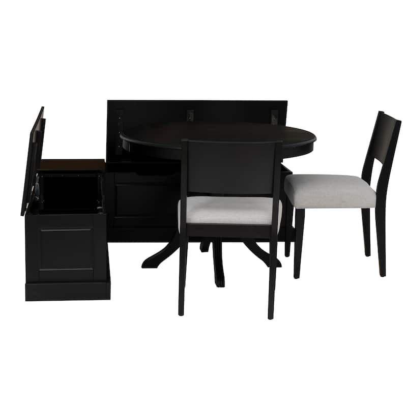 Josie Black Wooden 4-Piece Nook Table and Dining Chair Set with 2 Chairs