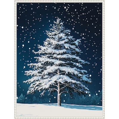 Winter Snowy Pine Tree by Pictufy Studio Framed Canvas Wall Art Print - Sylvie Beaded White