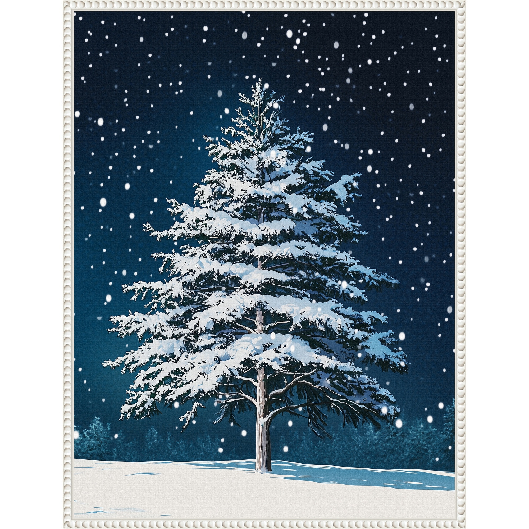 Winter Snowy Pine Tree by Pictufy Studio Framed Canvas Wall Art Print - Sylvie Beaded White