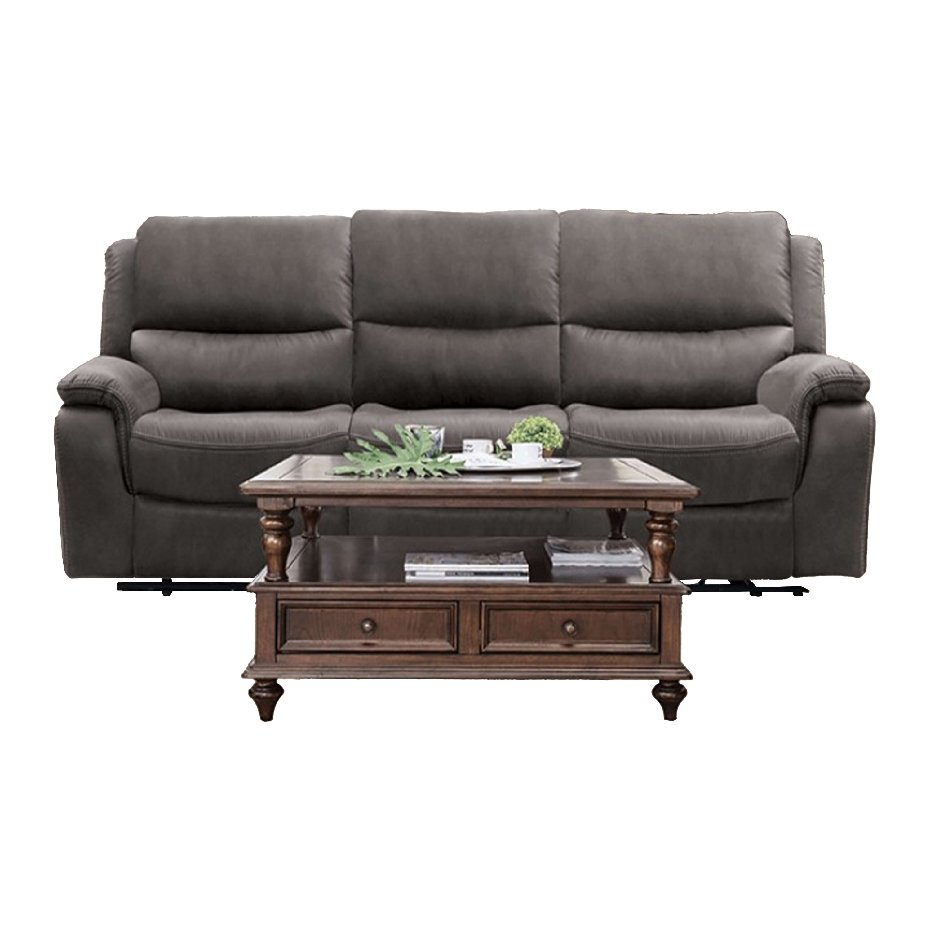 Heny Manual Reclining Sofa, Pillow Tufted Back, Dark Gray 88 Inch
