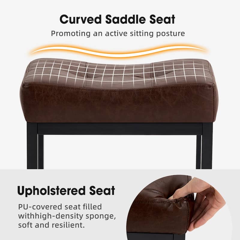 Upholstered PU Leather Bar Stools Set of 2, 24" Counter Height Saddle Bar Stools