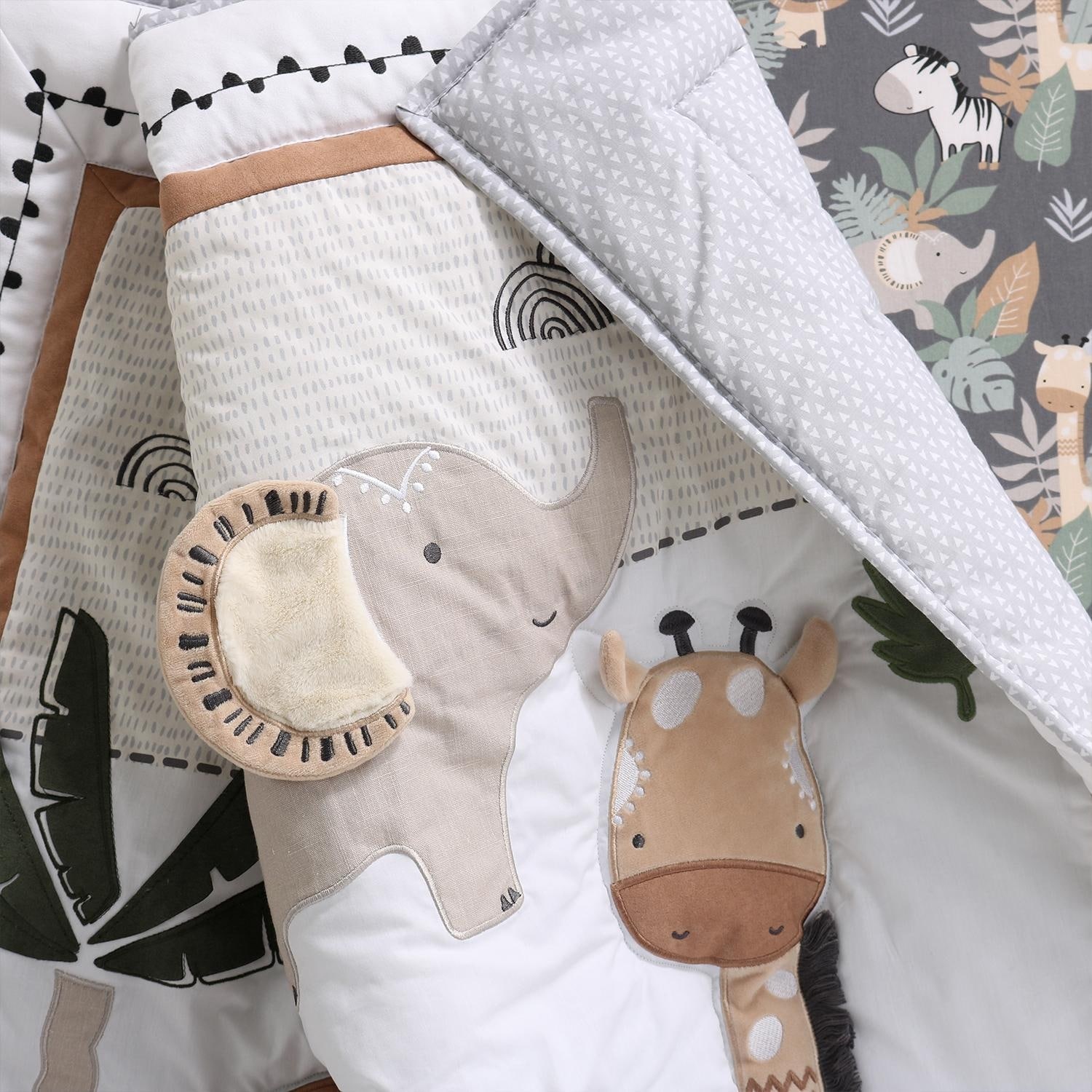 The Peanutshell Organic Cotton Crib Bedding Set for Baby Boys or Girls Safari Serenity 4 Pieces Animals