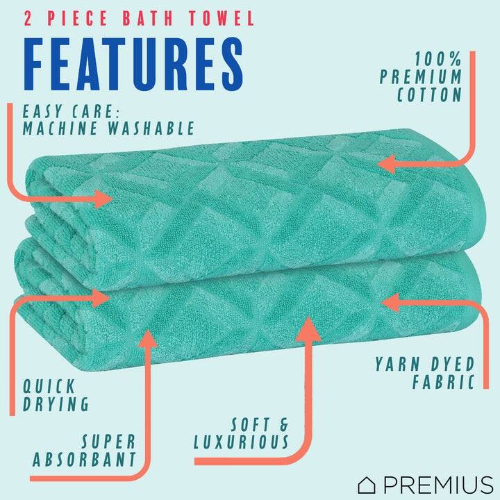 PREMIUS 2 Pack Geo 100% Cotton Yarn Dyed Bath Towel, 27x54 Inches - 27x54 Inches