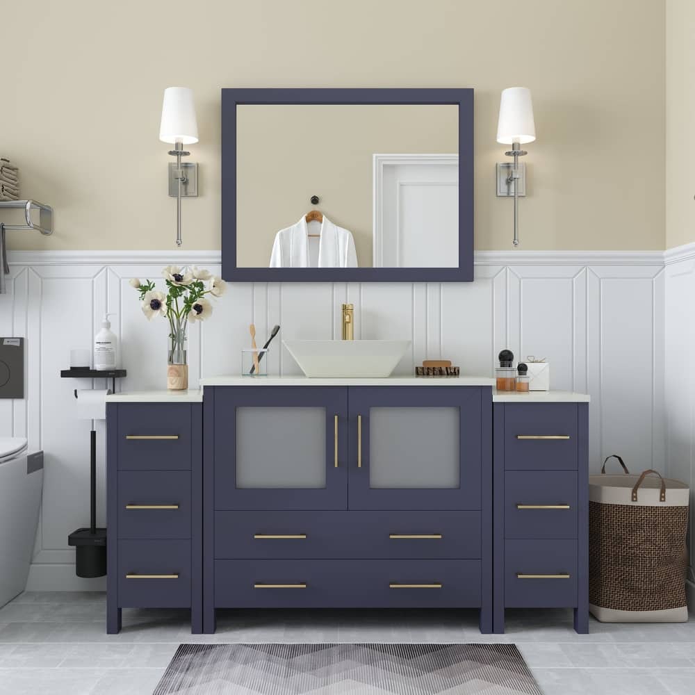 Vanity Art 60-inch Single Sink Bathroom Vanity Set With Engineered Marble Top and Free Mirror - 60 x 18.5 x 36 Inches