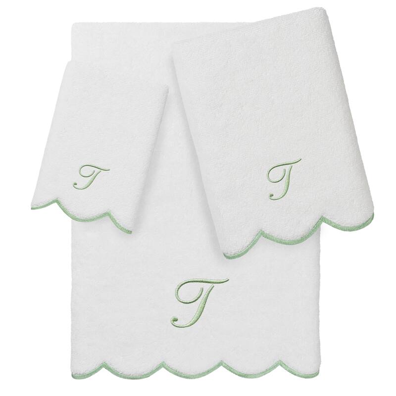 Authentic Hotel and Spa 100% Turkish Cotton Green ADORNIA Scallop Personalized 3 Piece Towel Set - 3 Piece Set - T