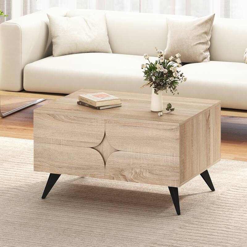 Gymax Modern Coffee Table w/ Storage Open Compartments & 3 Drawers 4