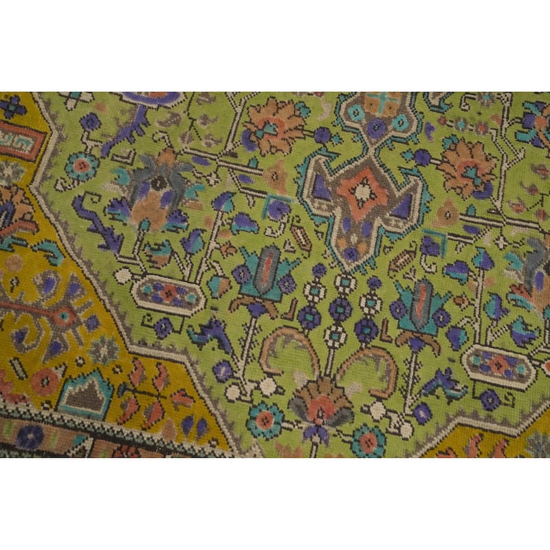 Hand Knotted Oriental 100% Wool Carpet Traditional Medallion Green Tabriz Area Rug - 9' 2'' X 6' 5''