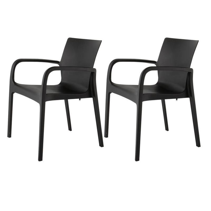 HomeRoots Set of Two Black Heavy Duty Plastic Outdoor Stacking Dining Chairs