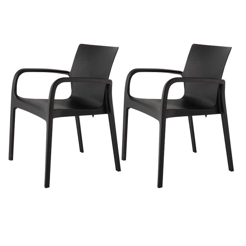 HomeRoots Set of Two Black Heavy Duty Plastic Outdoor Stacking Dining Chairs