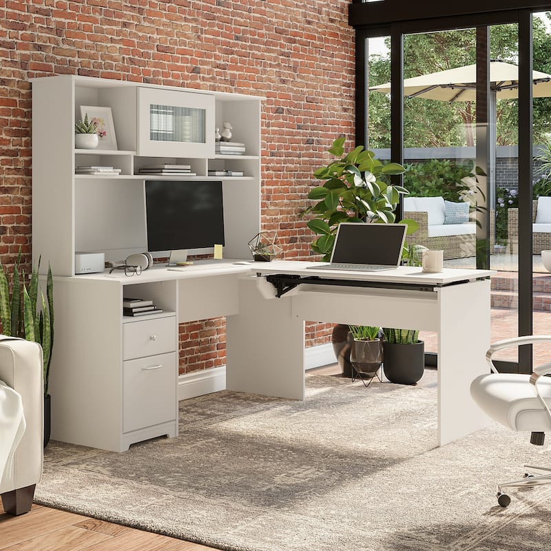 60W 3-position L-shaped Sit to Stand Desk with Hutch by Bush Furniture