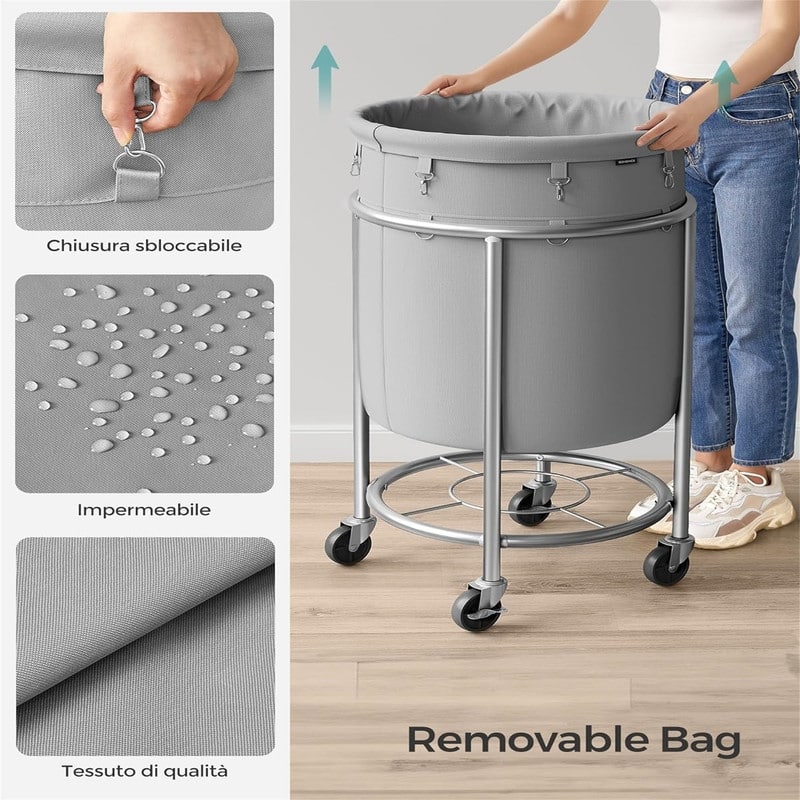Laundry Basket with Wheels Rolling Laundry Hamper - 19.7"L x 19.7"W x 28"H