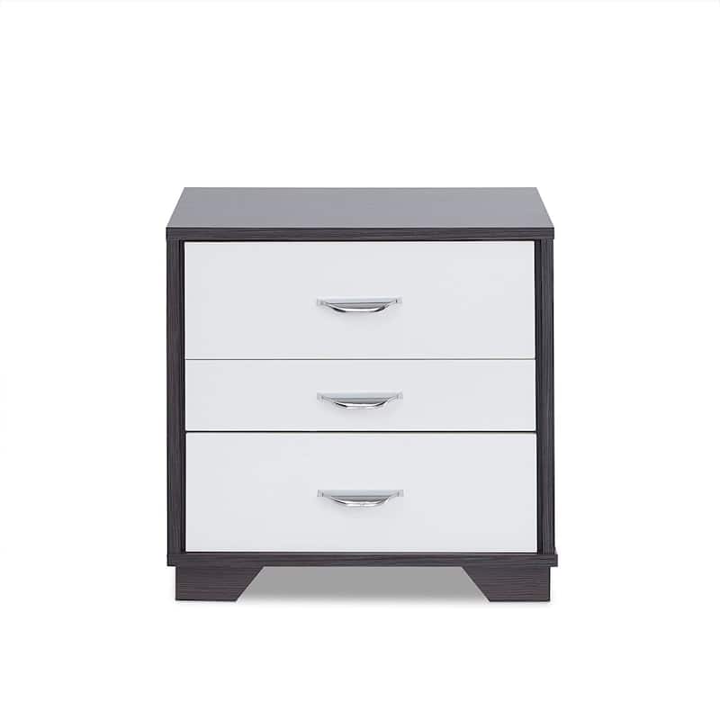 Nightstand with 3 Drawers in White and Black