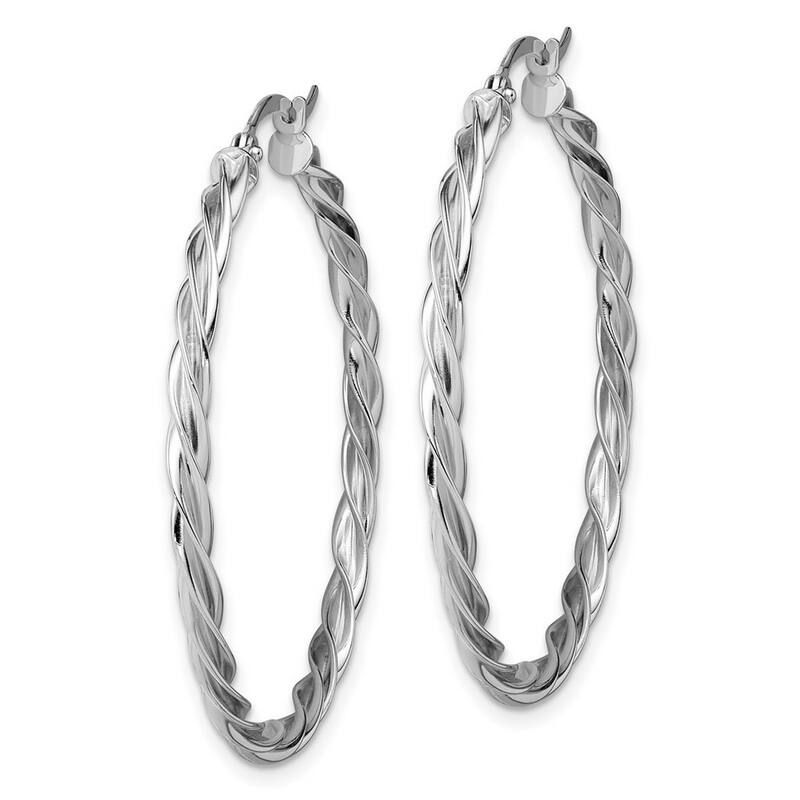Curata 14k Polished White Gold Twisted 2.5mm Hoop Earrings - 39.5x38mm Wide 2.5mm Thick