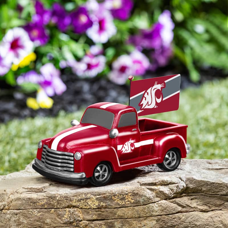 NCAA Rally Truck Garden Statue with Team Flag - Washington State University