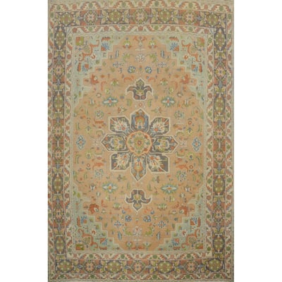 Hand Knotted Oriental 100% Wool Carpet Traditional Floral Oranges & Rust Tabriz Area Rug - 11' 2'' X 8' 3''