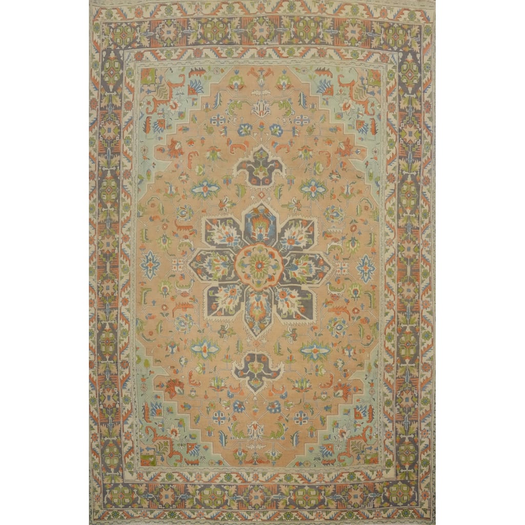 Hand Knotted Oriental 100% Wool Carpet Traditional Floral Oranges & Rust Tabriz Area Rug - 11' 2'' X 8' 3''