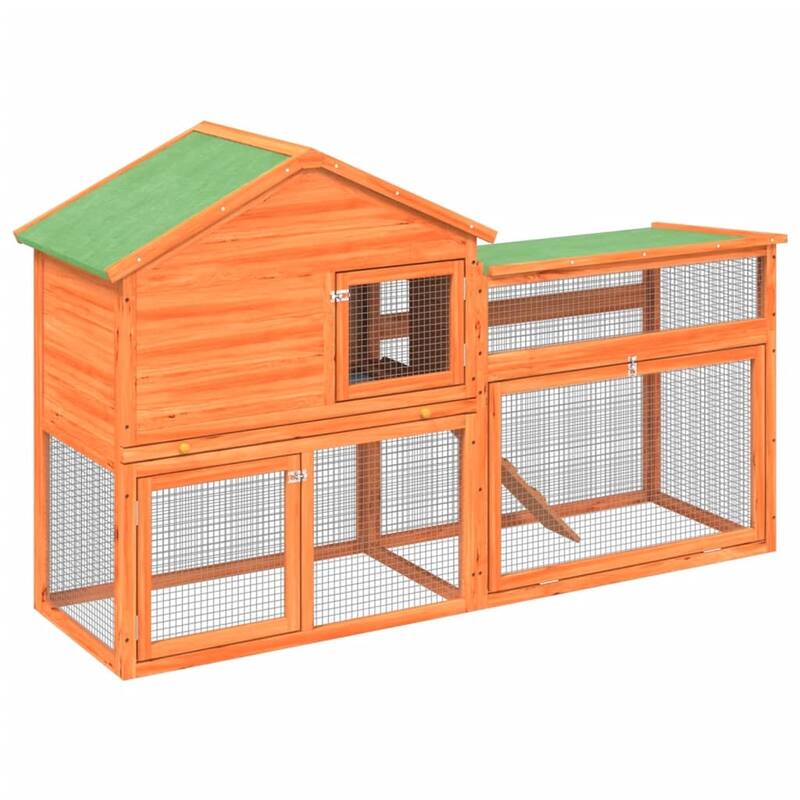 vidaXL Rabbit Hutch Brown 73"x23.8"x43.1" Solid Wood Pine - 73" x 23.8" x 43.1"